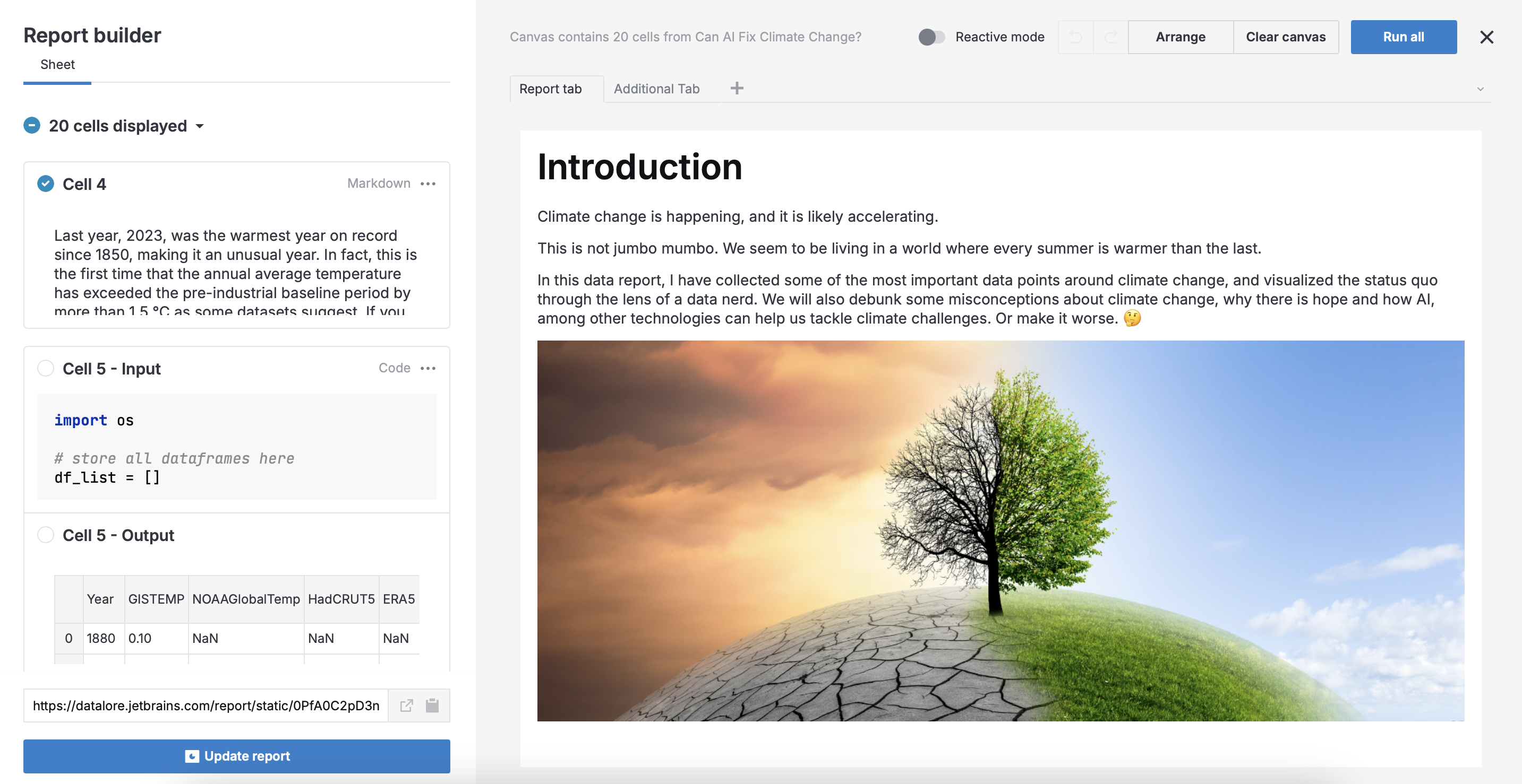 Report builder interface Report builder interface