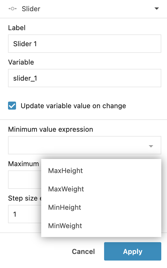 Slider control dialog Slider control dialog