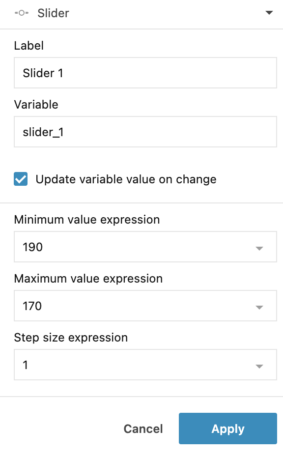 Slider control dialog Slider control dialog