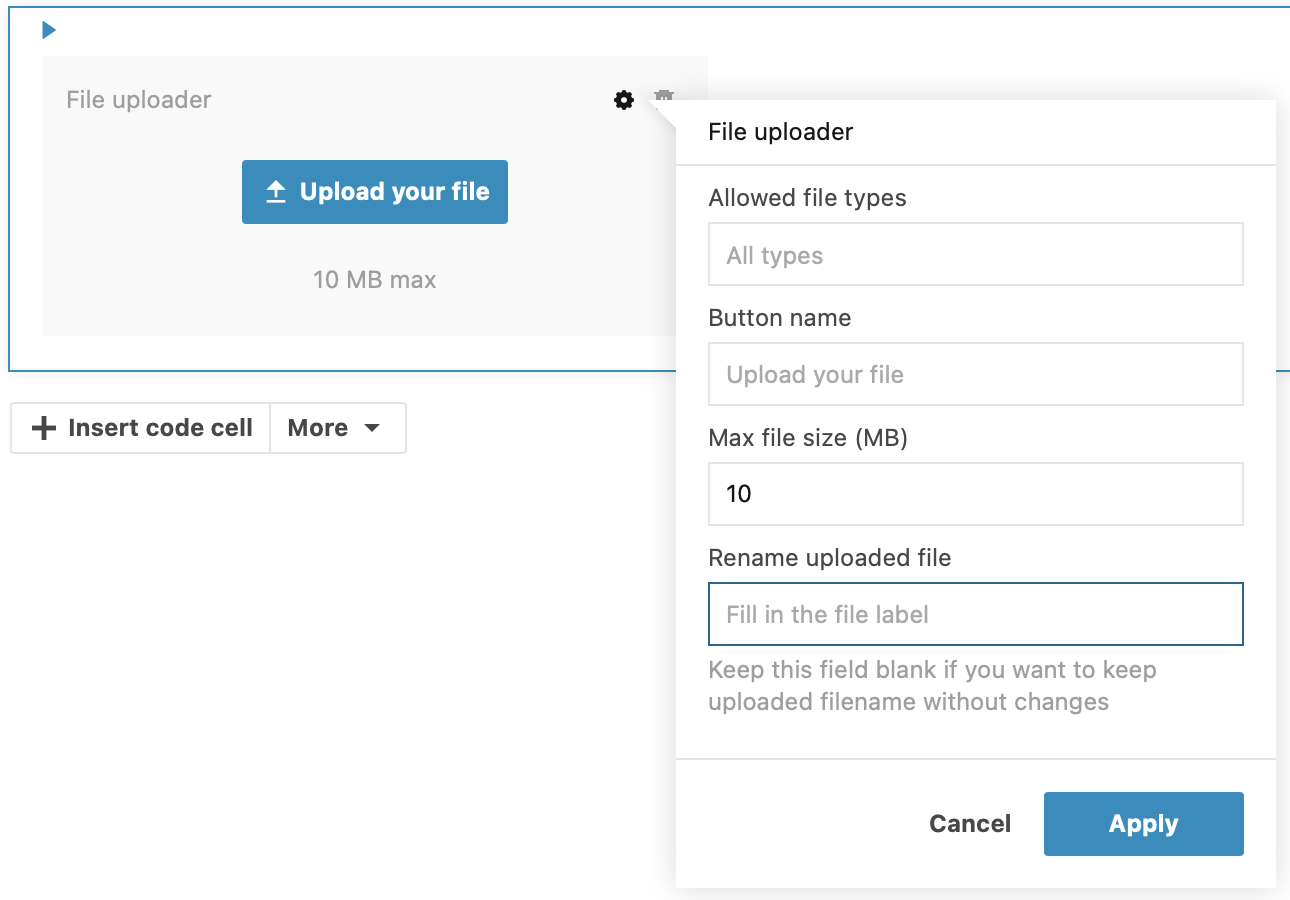 File uploader settings File uploader settings