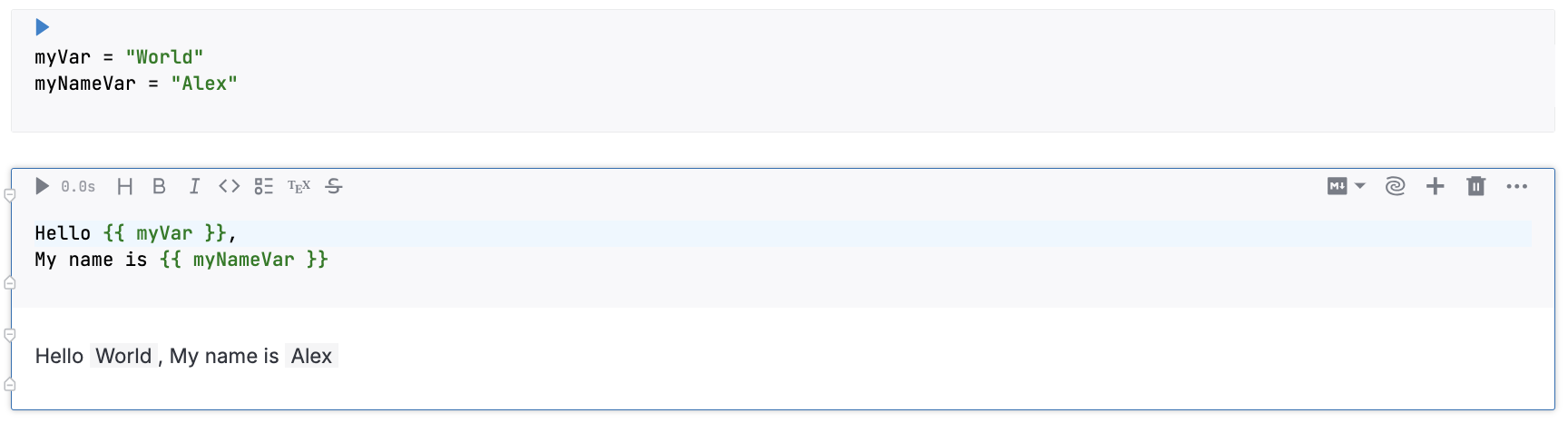 Embedding two variables in a Markdown cell Embedding two variables in a Markdown cell