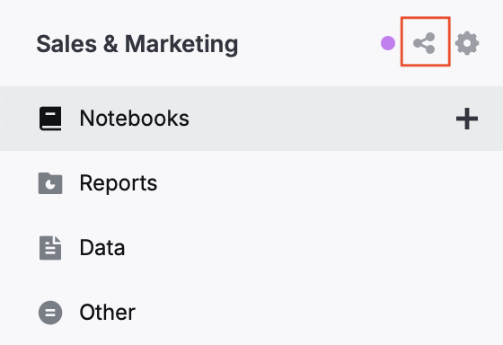 Workspace share button in the sidebar Workspace share button in the sidebar