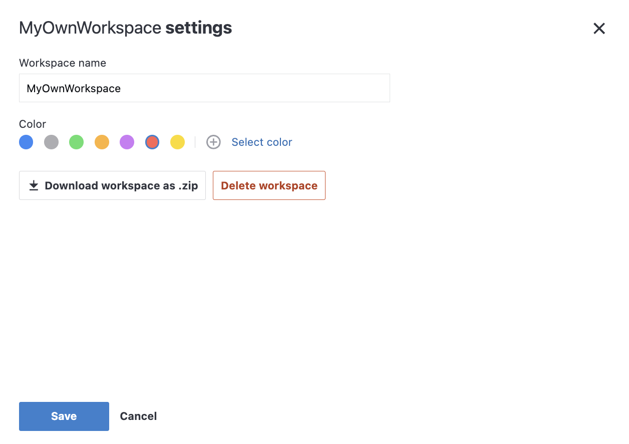Workspace settings dialog Workspace settings dialog
