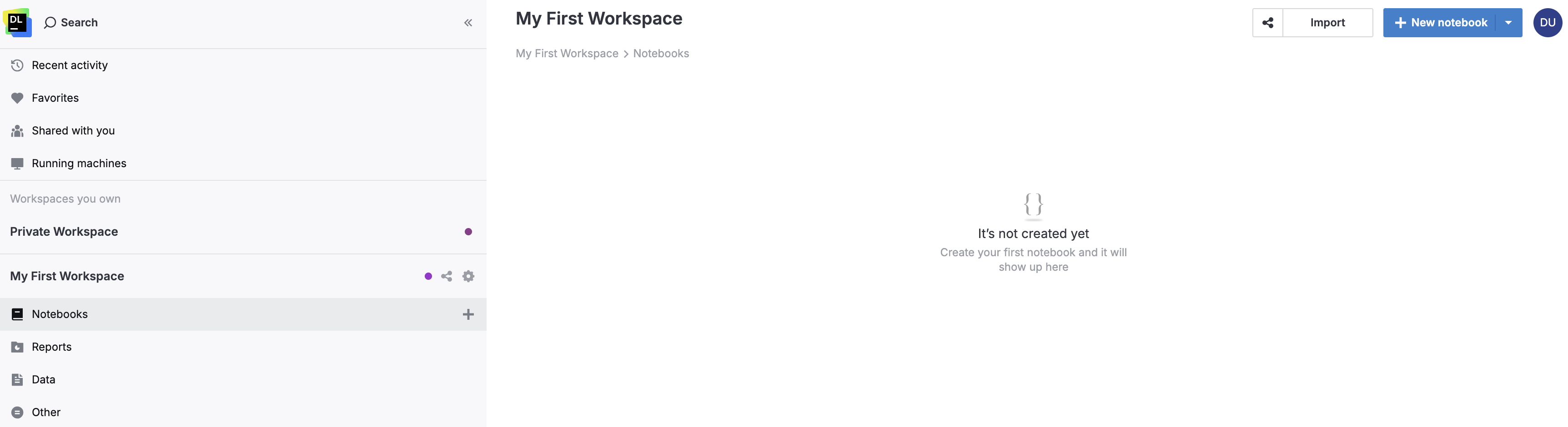 Your first workspace, Notebooks sections Your first workspace, Notebooks sections