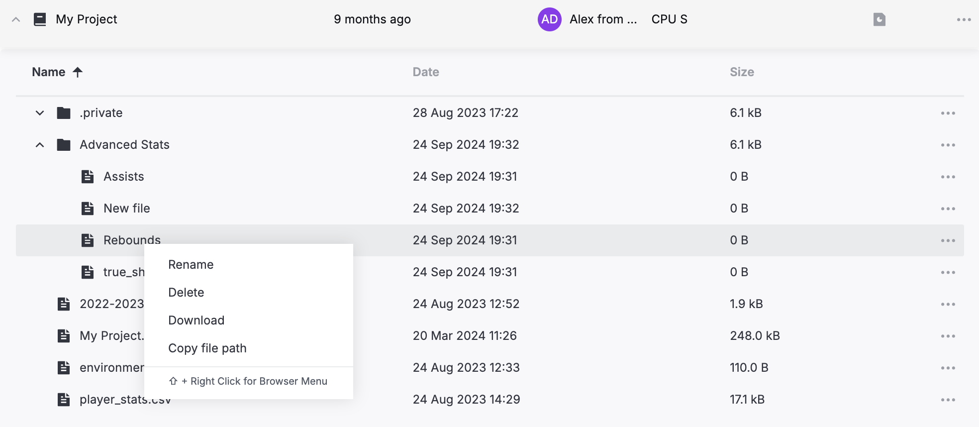 Managing notebook files on Home page Managing notebook files on Home page