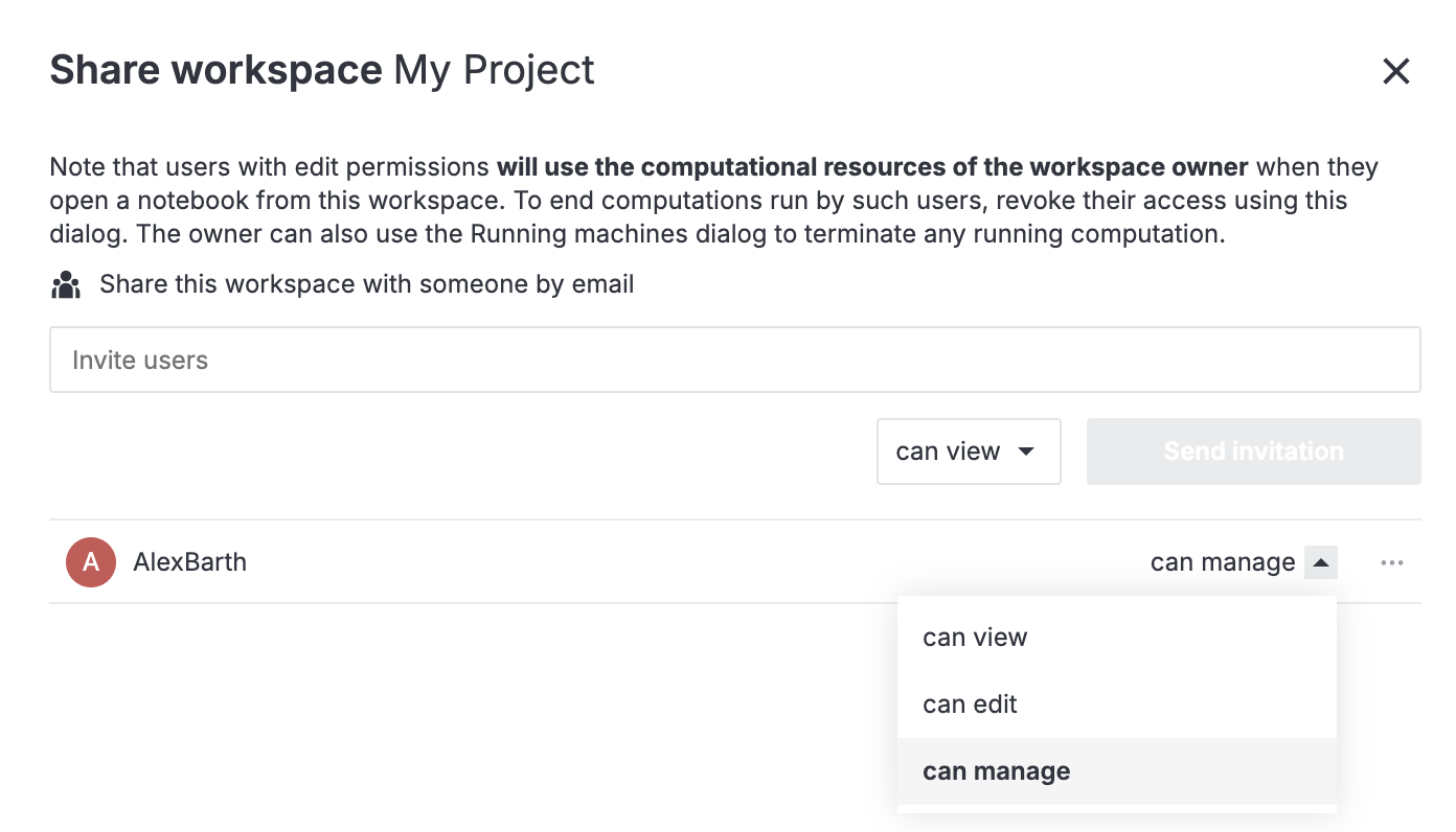 Share workspace dialog Share workspace dialog