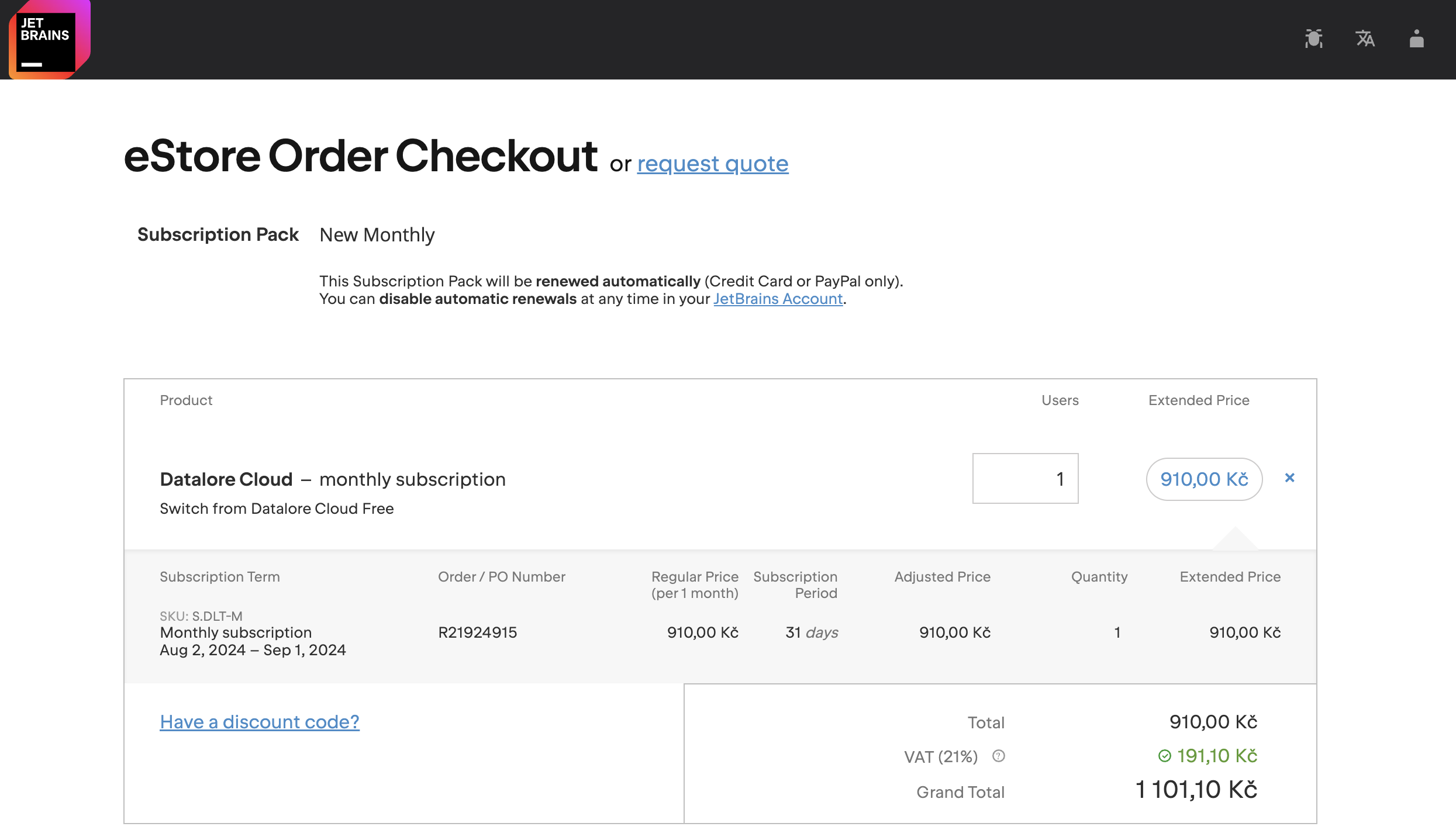 Team and subscription details Team and subscription details