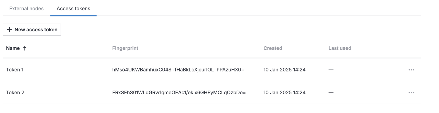 Access tokens tab Access tokens tab