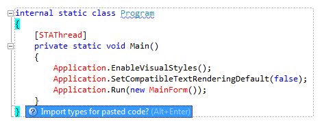 Namespace import fix for pasted code block