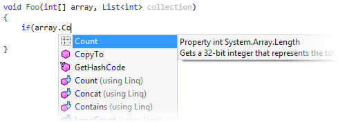 Completing mistyped Count property for array