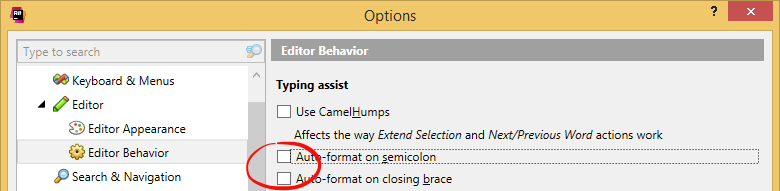 Turning off ReSharper's auto-formatting features