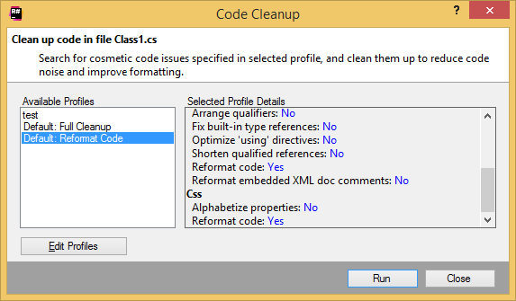 Code Cleanup dialog