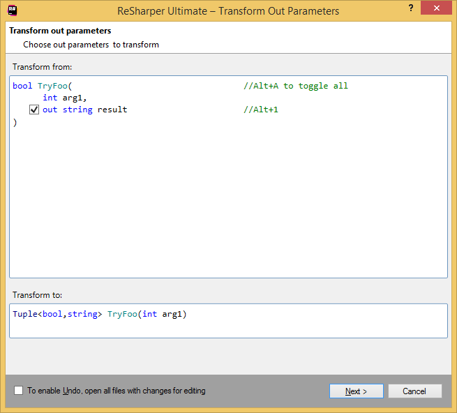 Transforming method's out parameters