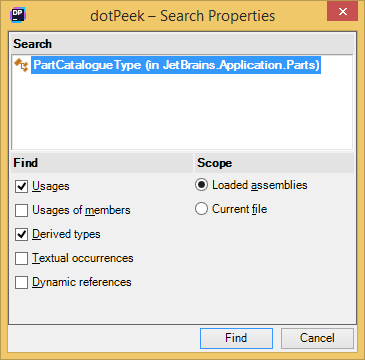 dotPeek. 'Search Properties' dialog