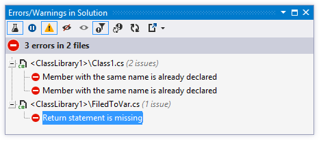 Errors/Warnings in solution window Errors/Warnings in solution window