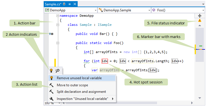 ReSharper controls in Visual Studio editor