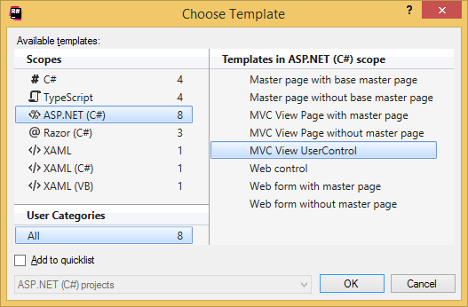 'Choose Template' dialog helps selecting file and surround templates