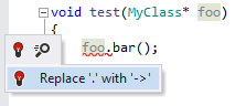ReSharper helps replacing the dot operator with arrow ReSharper helps replacing the dot operator with arrow