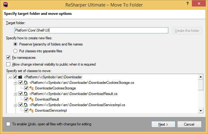 ReSharper. Move to Folder refactoring