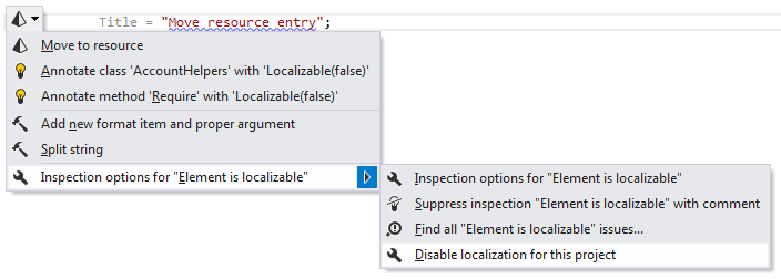 Disabling localization inspection for project