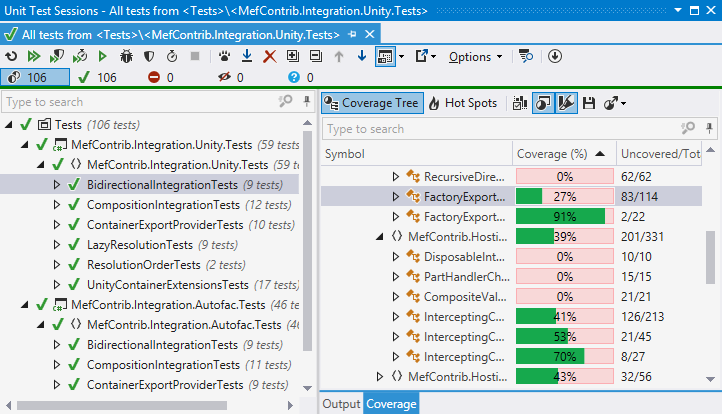 Analyzing unit test coverage with dotCover