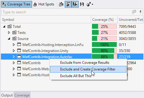 Excluding nodes from dotCover coverage results