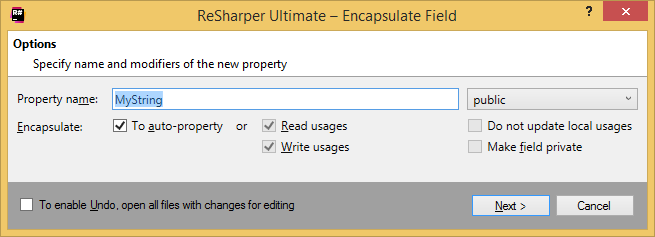 ReSharper. Encapsulate Filed refactoring ReSharper. Encapsulate Filed refactoring