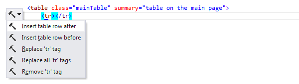 ReSharper by Language HTML Context Actions insert table row 01