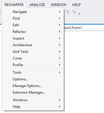 ReSharper menu in Visual Studio