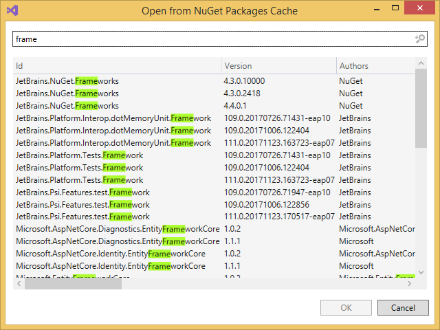 Opening NuGet packages from local NuGet package cache