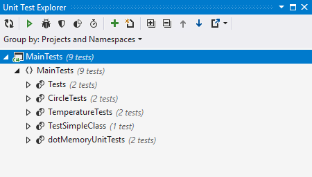 Unit Test Explorer displays tests from the entire solution