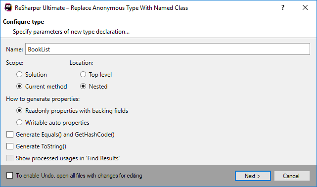 Replace Anonymous Type with Named Class