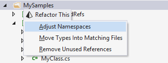 ReSharper helps fix namespaces in a project