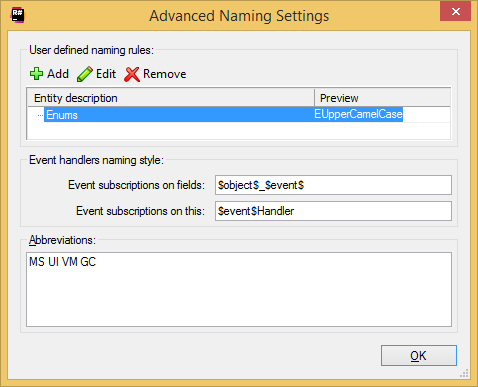 Coding Assistance Naming Style Options Advanced Settings