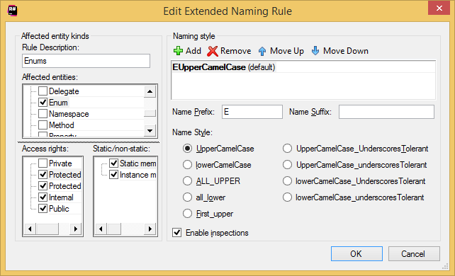 Coding Assistance Naming Style options Edit Extended Naming Rule