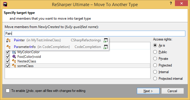 ReSharper.'Move to Another Type' refactoring