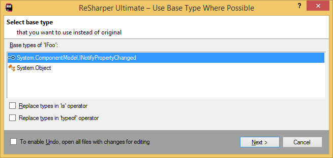 ReSharper: Use Base Type Where Possible refactoring