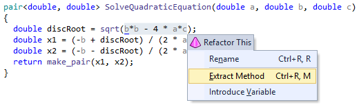 Extract method in C++: Selecting expression