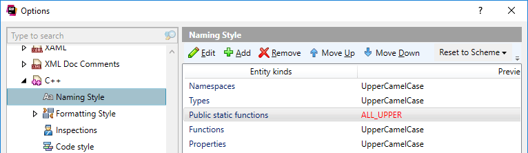 ReSharper: Naming style settings for C++