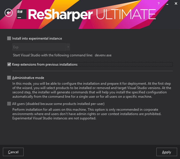ReSharper installer. Custom settings 
