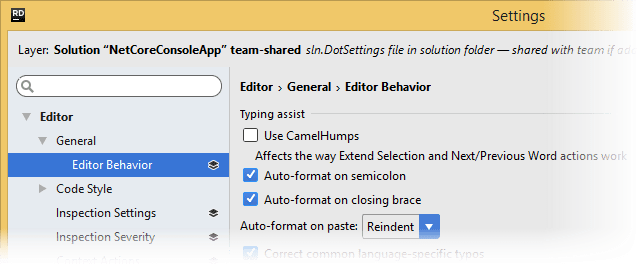 ReSharper: Editing a single settings layer