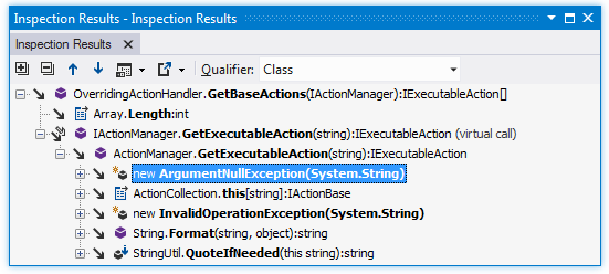 インスペクション結果ウィンドウでの発信呼び出し Outgoing calls in the Inspection Results window