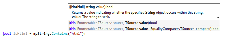 Viewing available method signatures using the dotPeek's parameter information tooltip Viewing available method signatures using the dotPeek's parameter information tooltip