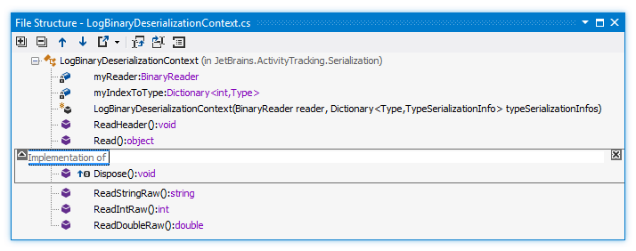 A region in a File Structure window A region in a File Structure window