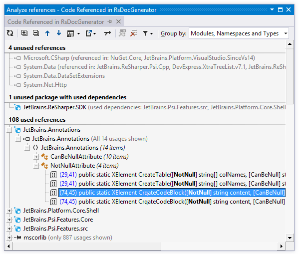 ReSharper: Analyze references window ReSharper: Analyze references window