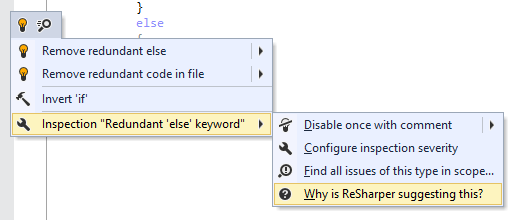 ReSharper: Code inspection options in Alt+Enter menu ReSharper: Code inspection options in Alt+Enter menu