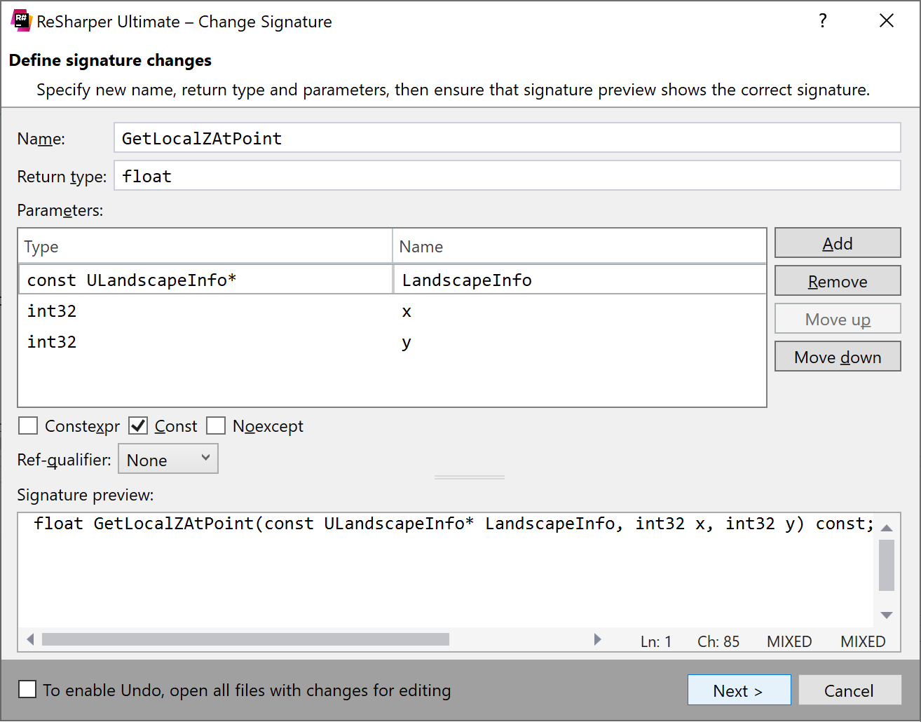Changing signature of a C++ function Changing signature of a C++ function