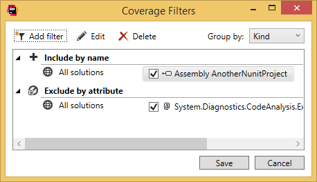 dotCover: Coverage Filters dialog dotCover: Coverage Filters dialog