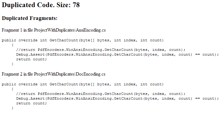dupFinder report transformed into an HTML page dupFinder report transformed into an HTML page