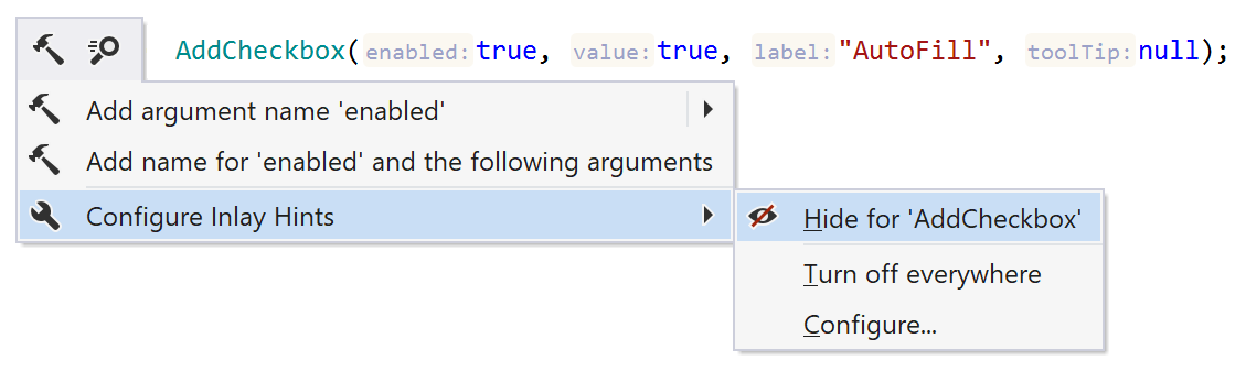 ReSharper: Alt + Enterメニューからパラメータ名のヒントを設定する ReSharper: configuring parameter name hints from the Alt+Enter menu